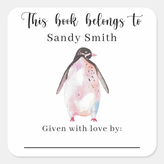 Sticker Carré Penguin - Ce livre appartient avec message (Devant)