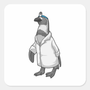 Sticker Carré Penguin comme docteur avec le manteau du docteur
