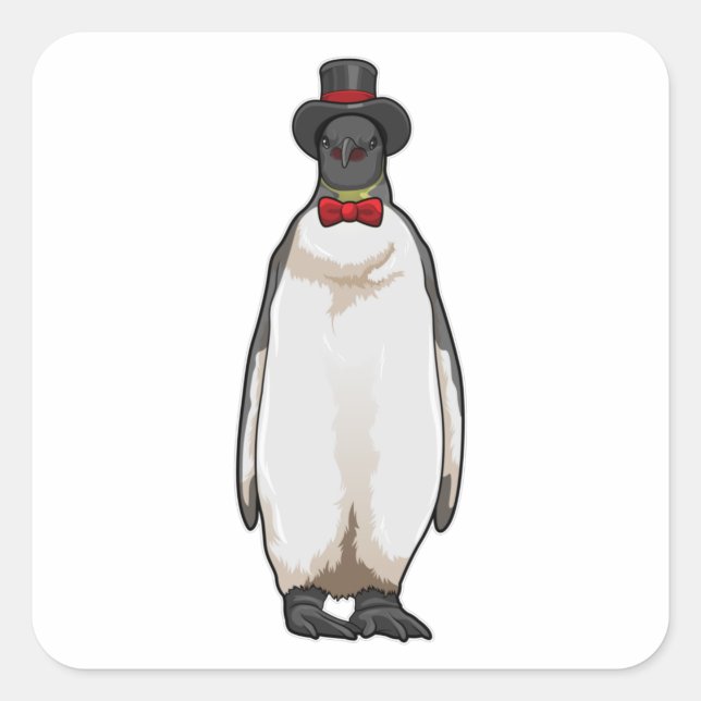 Sticker Carré Penguin comme Gentleman avec Casquette (Devant)