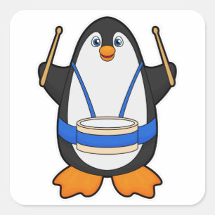 Sticker Carré Penguin comme musicien avec tambour
