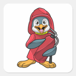 Sticker Carré Penguin comme pompier avec extincteur