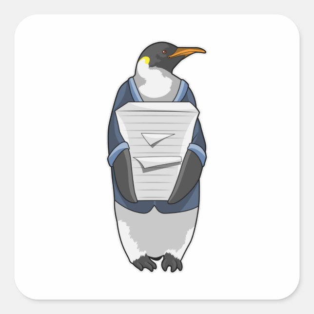 Sticker Carré Penguin comme secrétaire avec pile de papier (Devant)
