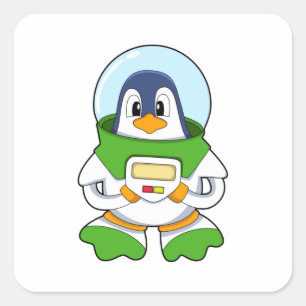 Sticker Carré Penguin en astronaute costume