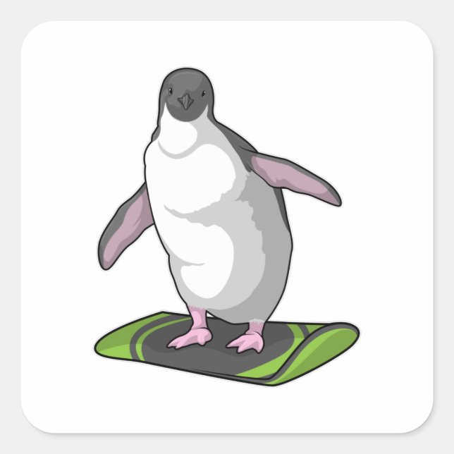 Sticker Carré Penguin en Snowboardeur avec Snowboard (Devant)