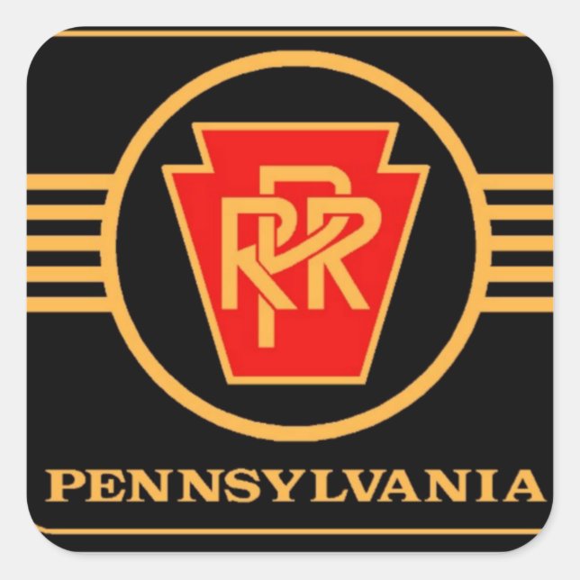Sticker Carré Pennsylvania Railroad Noir et Or grand (Devant)