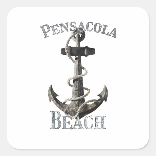 Sticker Carré Pensacola Beach Floride Vacation Ancre nautique (Devant)