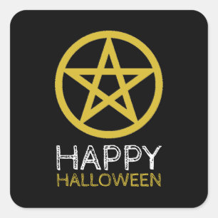 Sticker Carré Pentagramme cerclé en or, Halloween