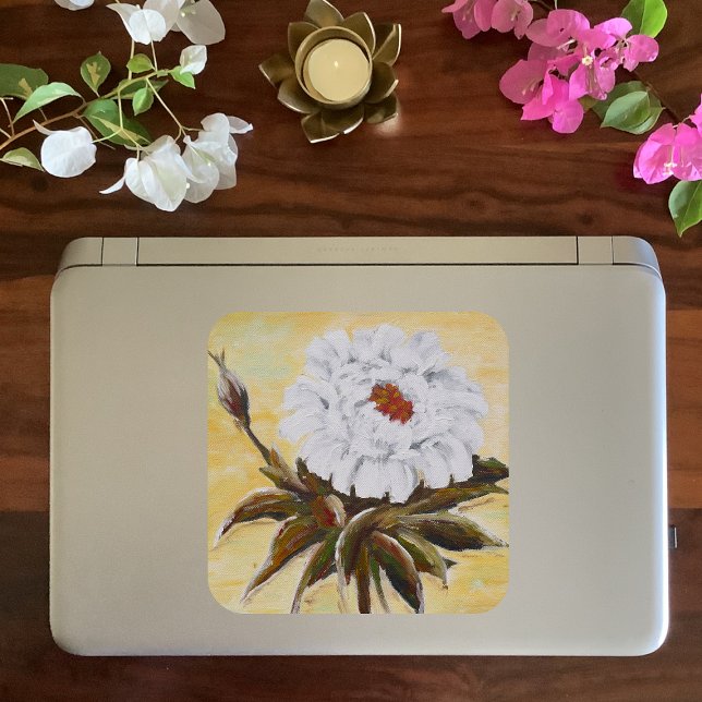 Sticker Carré Peony blanc (Créateur téléchargé)