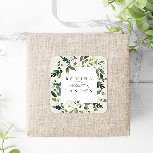 Sticker Carré Peony blanc | Mariage de cadre floral personnalisé (Créateur téléchargé)