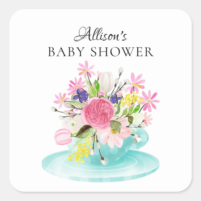 Sticker Carré Peony moderne Floral Baby DoucheThé (Devant)