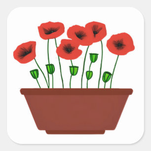 Sticker Carré Pépites rouges dans un planteur en terre cuite
