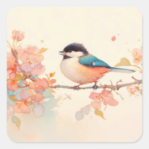 Sticker Carré Perchoir de mésange dans une symphonie de floraiso