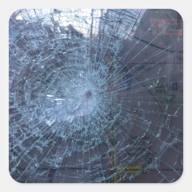 Sticker Carré Perdu — avec Verre cassé et carte (Devant)