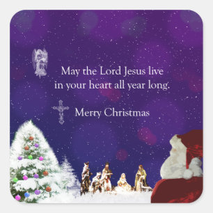 Sticker Carré Père Noël à la Nativité