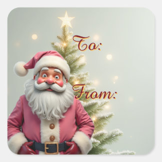 Sticker Carré Père Noël amusant thème de vacances