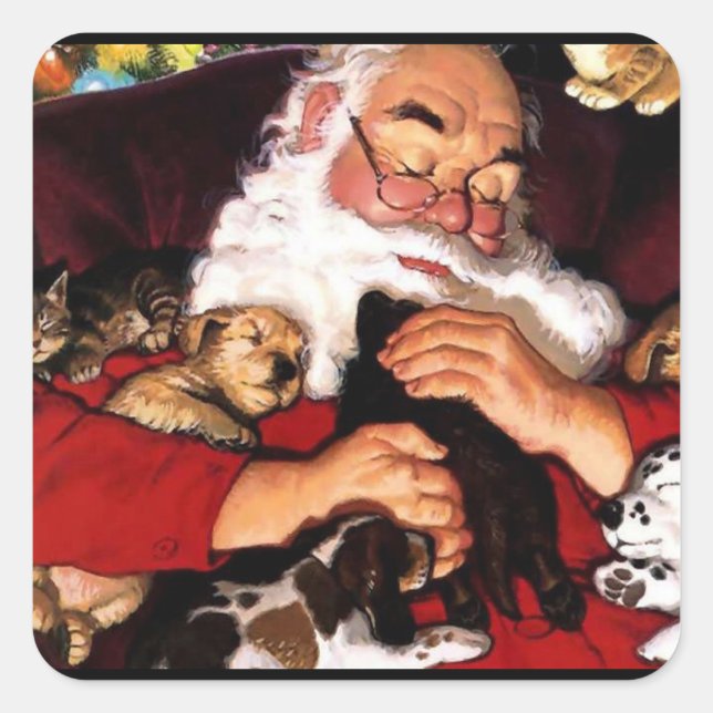 Sticker Carré Père Noël Animaux de compagnie (Devant)
