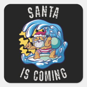 Sticker Carré Père Noël arrive par Surfboard
