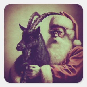 Sticker Carré Père Noël avec chèvre Retro Black Phillip