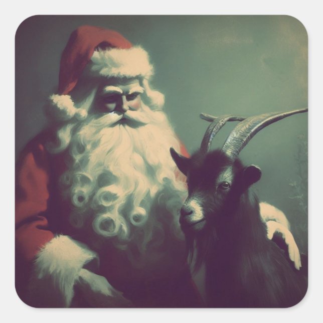 Sticker Carré Père Noël avec chèvre Retro Black Phillip (Devant)