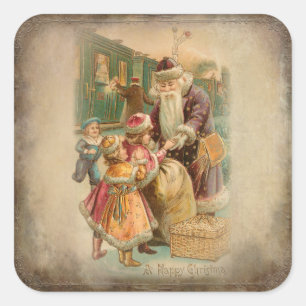 Sticker Carré Père Noël avec enfants à la gare