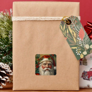 Sticker Carré Père Noël avec gui
