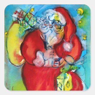 STICKER CARRÉ PÈRE NOËL AVEC LANTERNE DANS LA NUIT DE NOËL