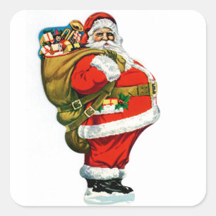 Sticker Carré Père Noël avec sac de jouets