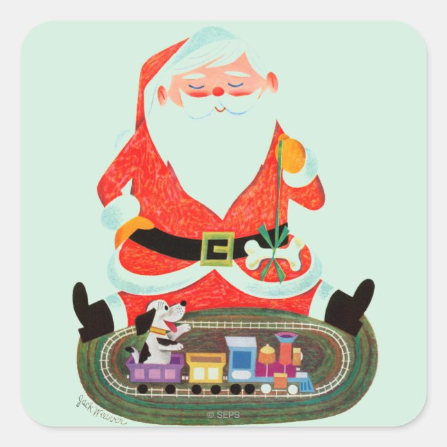 Sticker Carré Père Noël avec train (Devant)