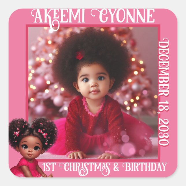 Sticker Carré Père Noël Baby Afro Puff bébé fille de Noël Photo (Devant)