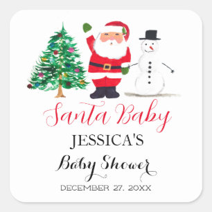 Sticker Carré Père Noël Baby shower Red Cute Merci simple
