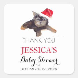 Sticker Carré Père Noël Baby shower Red Cute Merci simple
