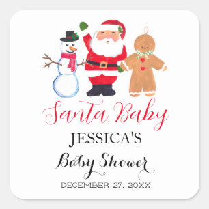 Sticker Carré Père Noël Baby shower Red Cute Merci simple