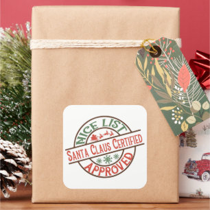 Sticker Carré Père Noël belle liste approuvé art de mots Noël