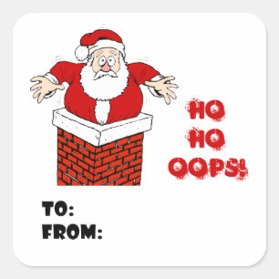 Sticker Carré Père Noël coincé dans la cheminée Ho Ho Oups !