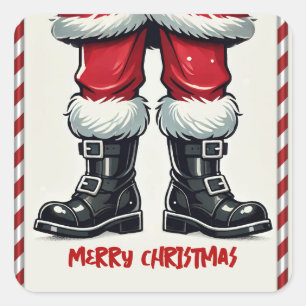 Sticker Carré Père Noël cool en bottes noires à la fête de Noël
