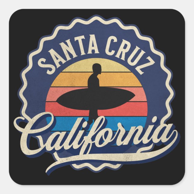 Sticker Carré Père Noël Cruz California Surfing Retro Art (Devant)