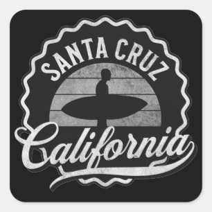 Sticker Carré Père Noël Cruz Californie Surf noir blanc Vintage