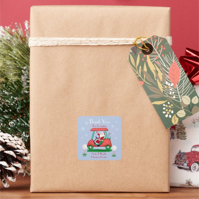 Sticker Carré Père Noël Dans Golf Panier Noël Merci (vacances)