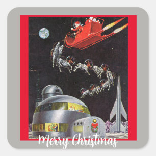 Sticker Carré Père Noël de Noël et rennes dans l'espace