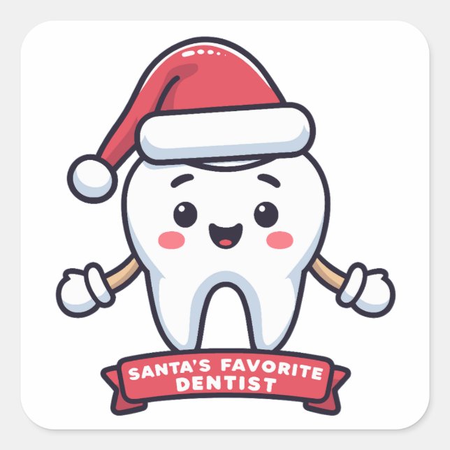 Sticker Carré Père Noël Dentiste Favorite Mignonne Dent Noël (Devant)