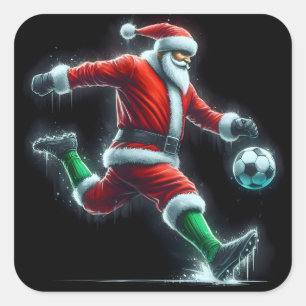 Sticker Carré Père Noël donne un coup de pied à une balle de foo