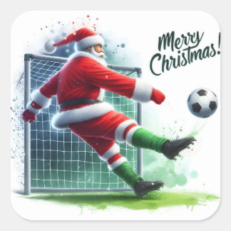 Sticker Carré Père Noël donne un coup de pied à une balle de foo