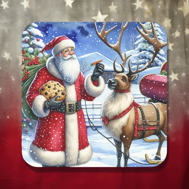 Sticker Carré Père Noël et Reindeer à la veille de Noël (Créateur téléchargé)