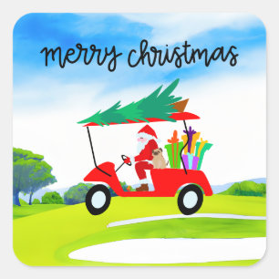 Sticker Carré Père Noël fait de l'équitation de golf sur Noël