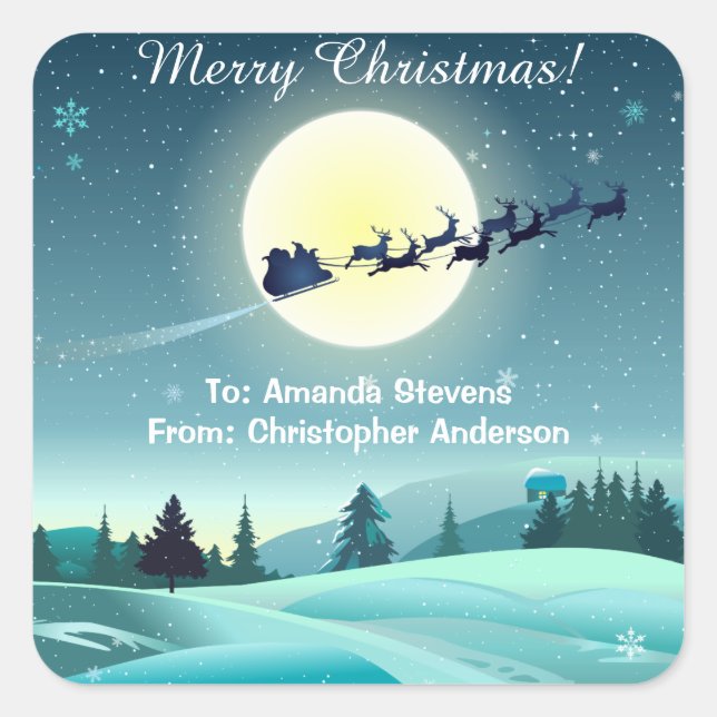 Sticker Carré Père Noël Flying Reindeer Sleigh (Devant)