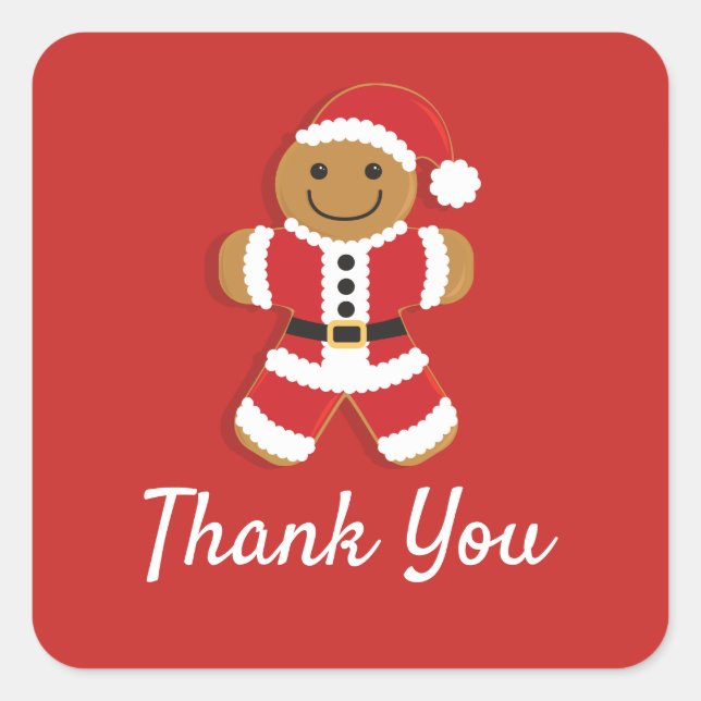 Sticker Carré Père Noël Gingerbread Homme Merci Noël (Devant)