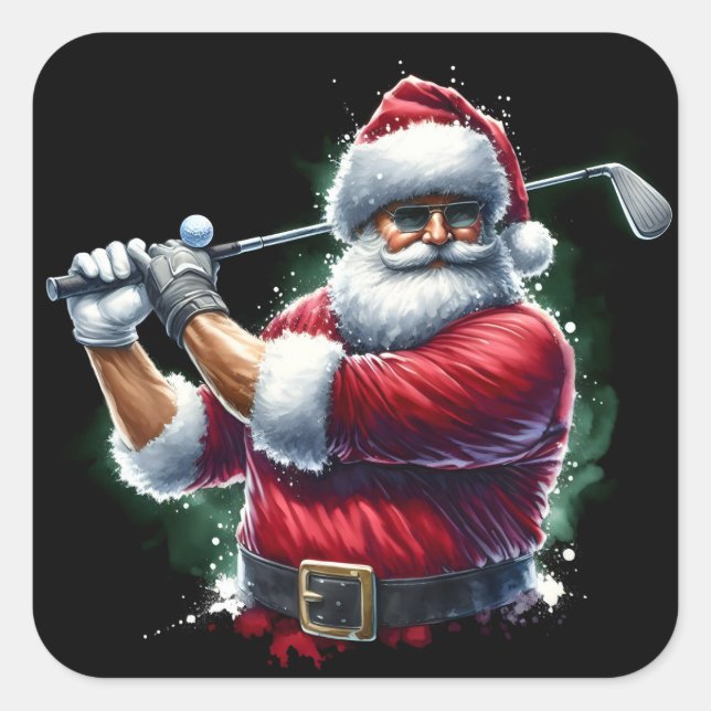 Sticker Carré Père Noël Golfing pendant une journée d'hiver (Devant)