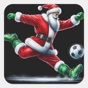 Sticker Carré Père Noël habillé en Red Kicks une balle de footba