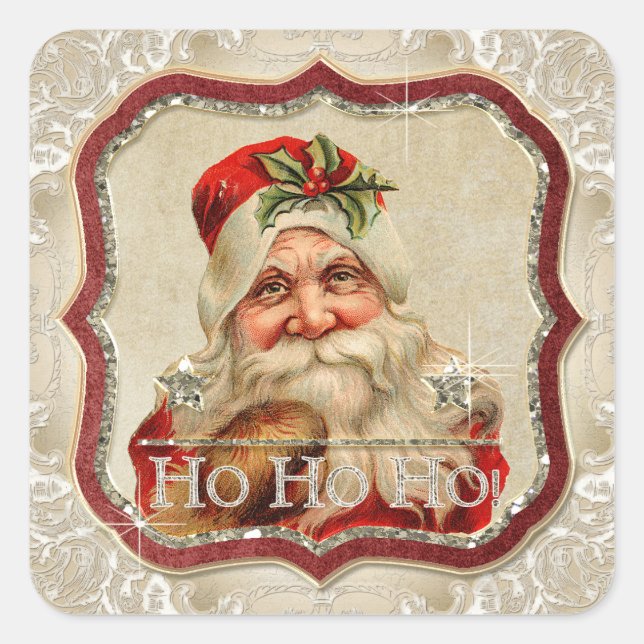 Sticker Carré Père Noël Ho Ho Ho Jolly Père Noël Noël (Devant)