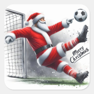 Sticker Carré Père Noël joue au football avec joie le jour de No